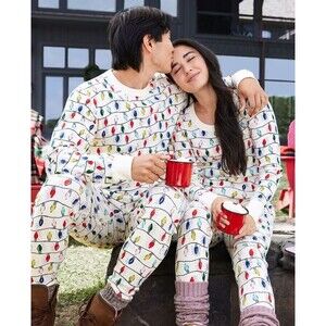Hanna Anderson Women's Long John Bright Bulbs Pajama Set Women's Small Holiday